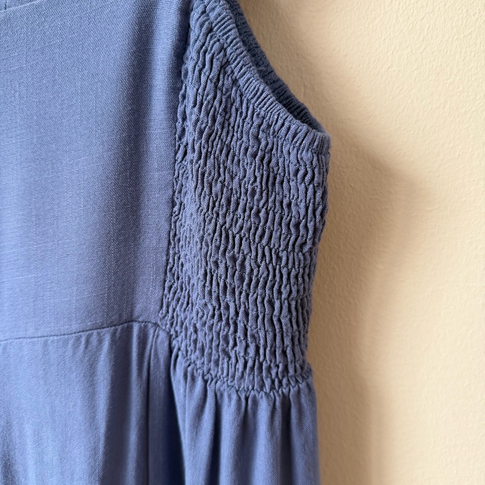 Women's V ery J Blue Sleeveless Wide Leg Square Neck Smocked Jumpsuit Size M - Picture 6 of 16